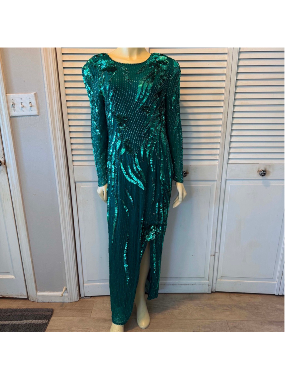 Women's Nite Green Sequin Long Sleeve Dress Size 12